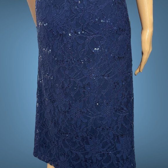 Ralph Lauren|Sheath Long Dress|Size 10|Navy Blue|Full Lace|Sequin|Lined|Stretch - Picture 10 of 16
